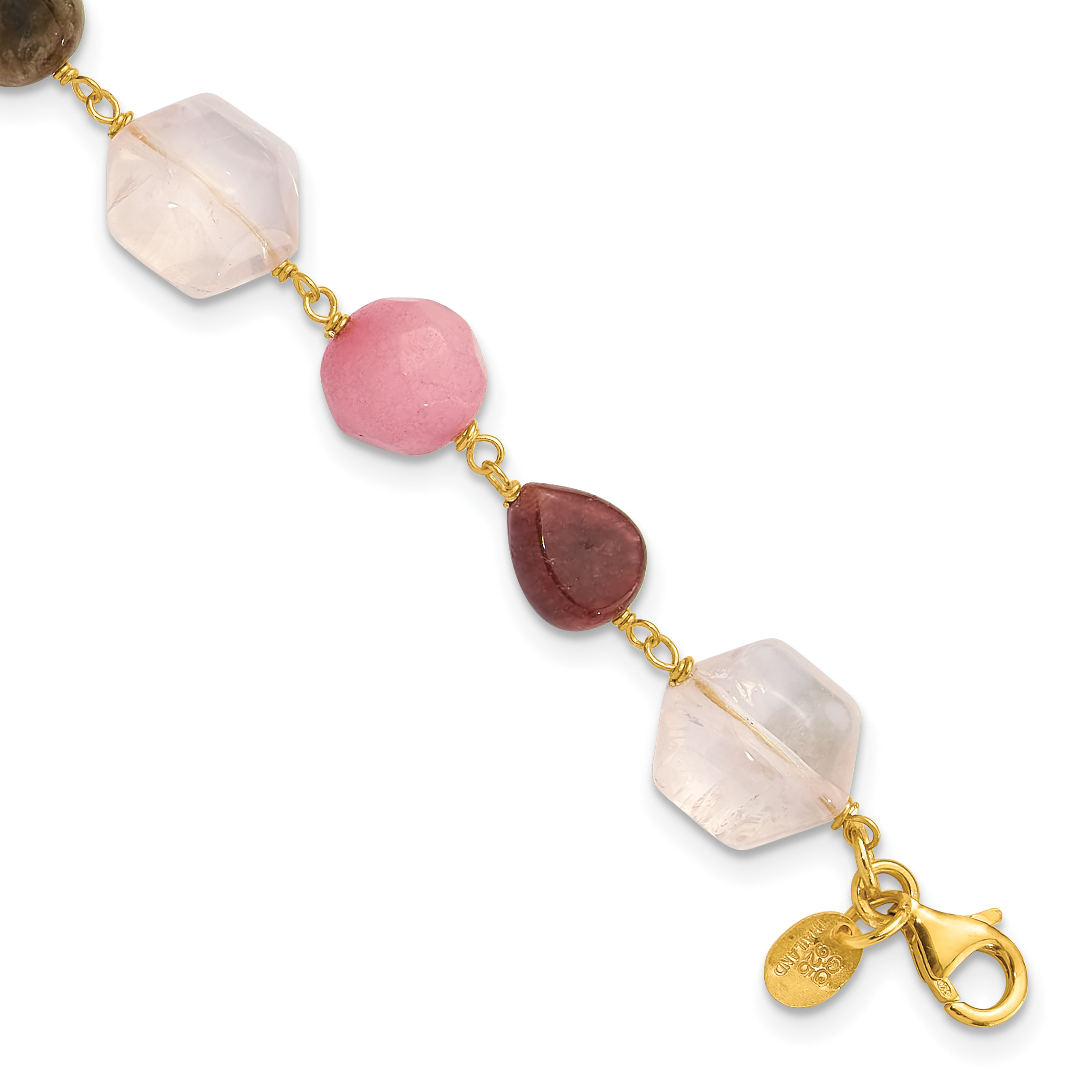 Sterling Silver Gold-plated Multi Stone 8.5in w/1in ext Bracelet (QH5677-8.5)