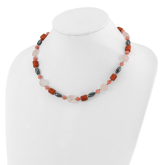 Sterling Silver Hematite/Multi Stone 18.5in w/2in ext Necklace