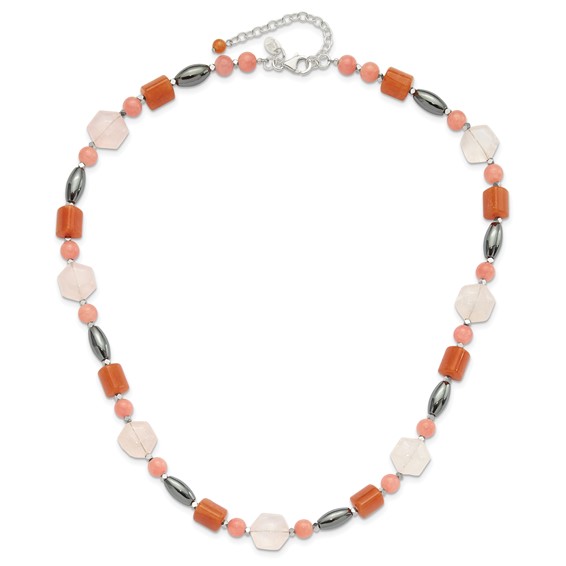 Sterling Silver Hematite/Multi Stone 18.5in w/2in ext Necklace