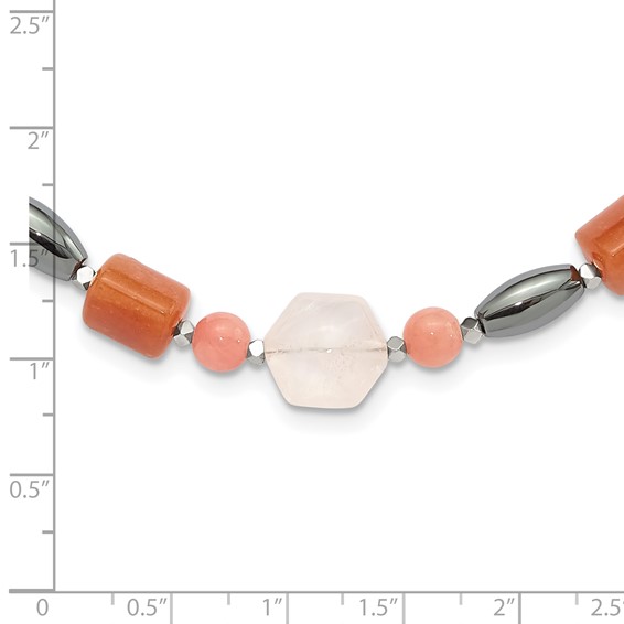 Sterling Silver Hematite/Multi Stone 18.5in w/2in ext Necklace