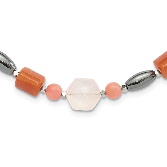 Sterling Silver Hematite/Multi Stone 18.5in w/2in ext Necklace