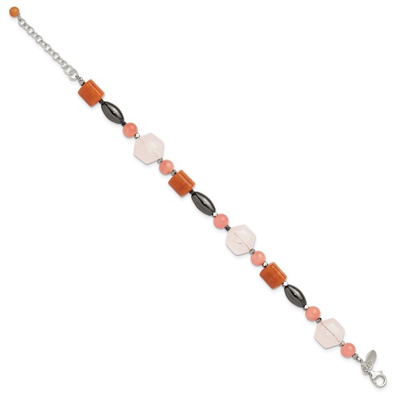 Sterling Silver Hematite/Multi Stone 7.5in w/1in ext Bracelet