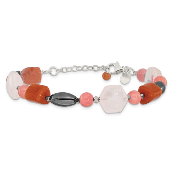 Sterling Silver Hematite/Multi Stone 7.5in w/1in ext Bracelet