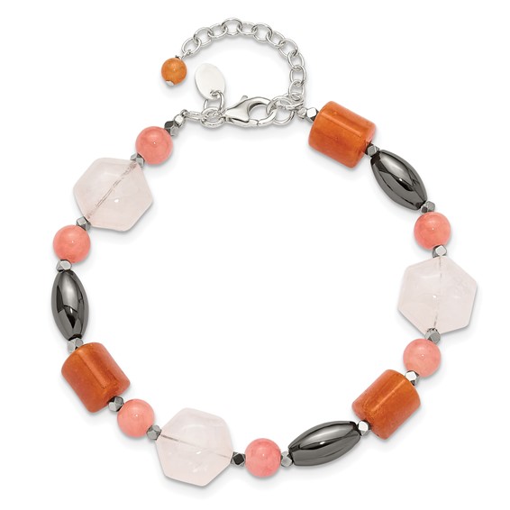 Sterling Silver Hematite/Multi Stone 7.5in w/1in ext Bracelet