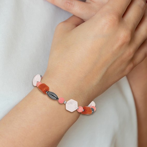 Sterling Silver Hematite/Multi Stone 7.5in w/1in ext Bracelet