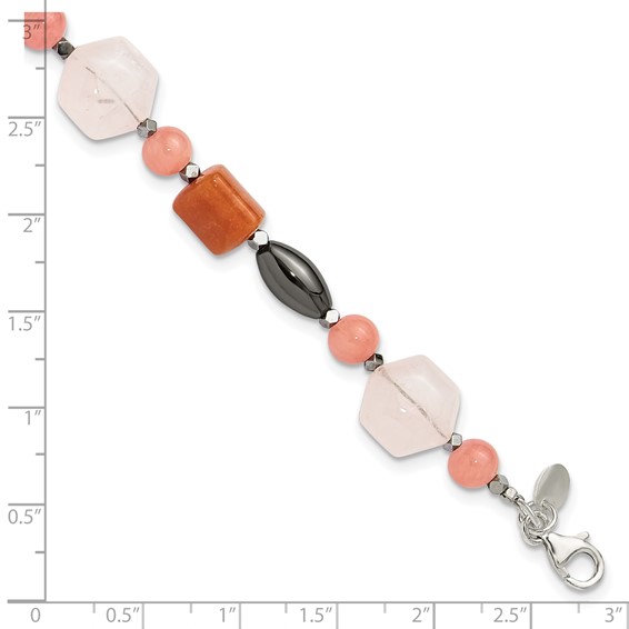 Sterling Silver Hematite/Multi Stone 7.5in w/1in ext Bracelet