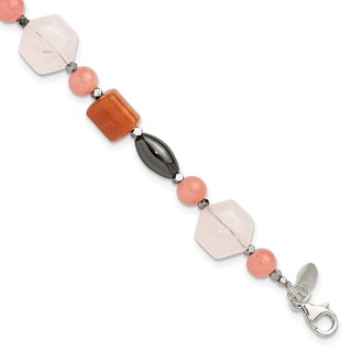 Sterling Silver Hematite/Multi Stone 7.5in w/1in ext Bracelet