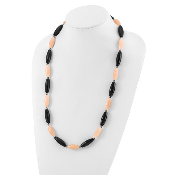 Sterling Silver Black Agate, Red Aventurine, Crystal 29in Necklace