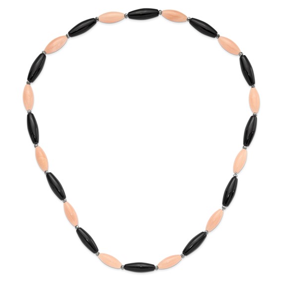 Sterling Silver Black Agate, Red Aventurine, Crystal 29in Necklace