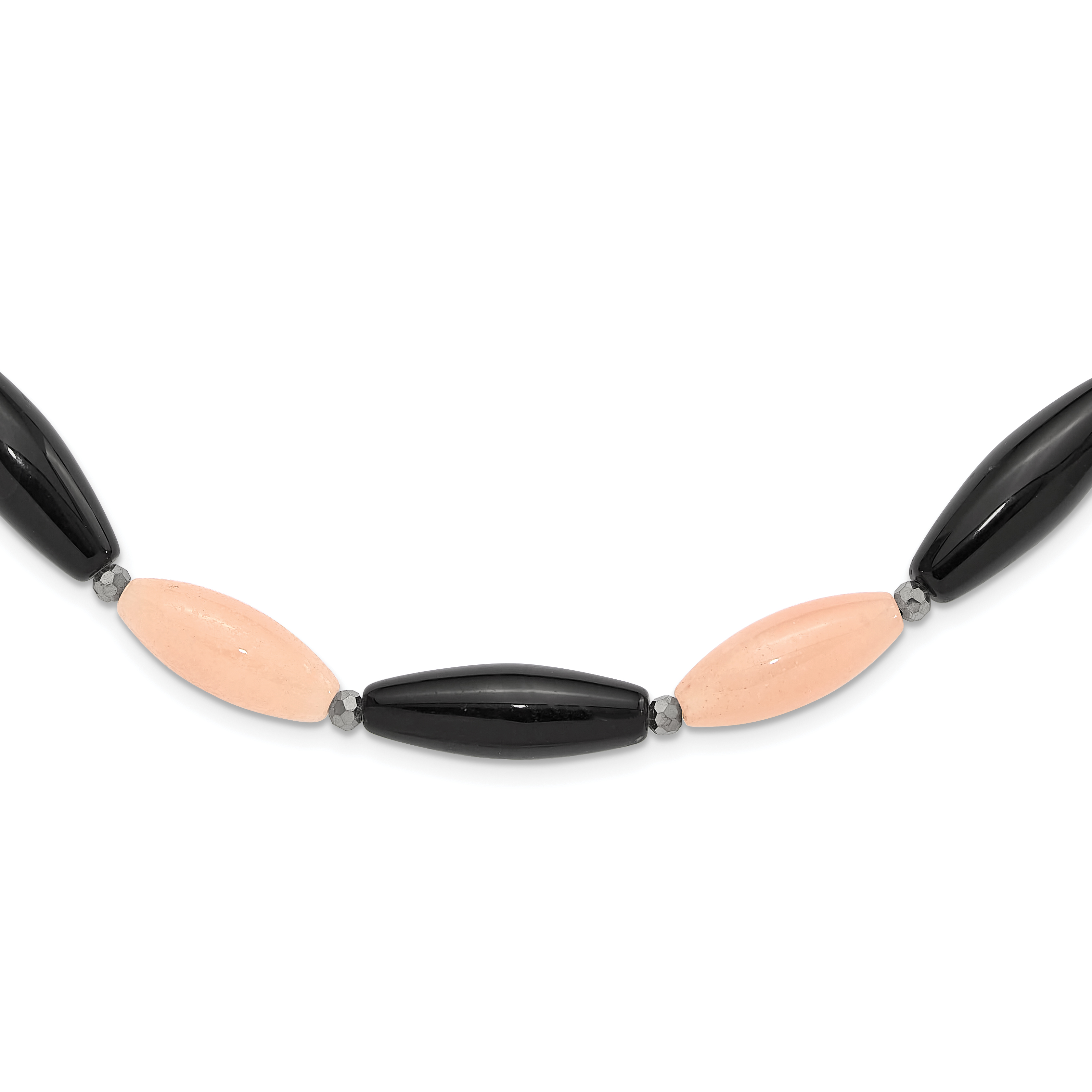 Sterling Silver Black Agate, Red Aventurine, Crystal 29in Necklace (QH5679-29)