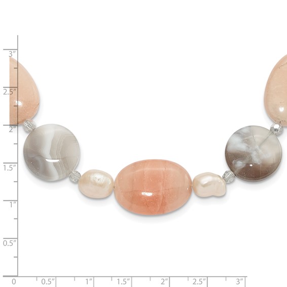 Sterling Silver Aventurine,Crystal and FWC Pearl w/2in ext Necklace