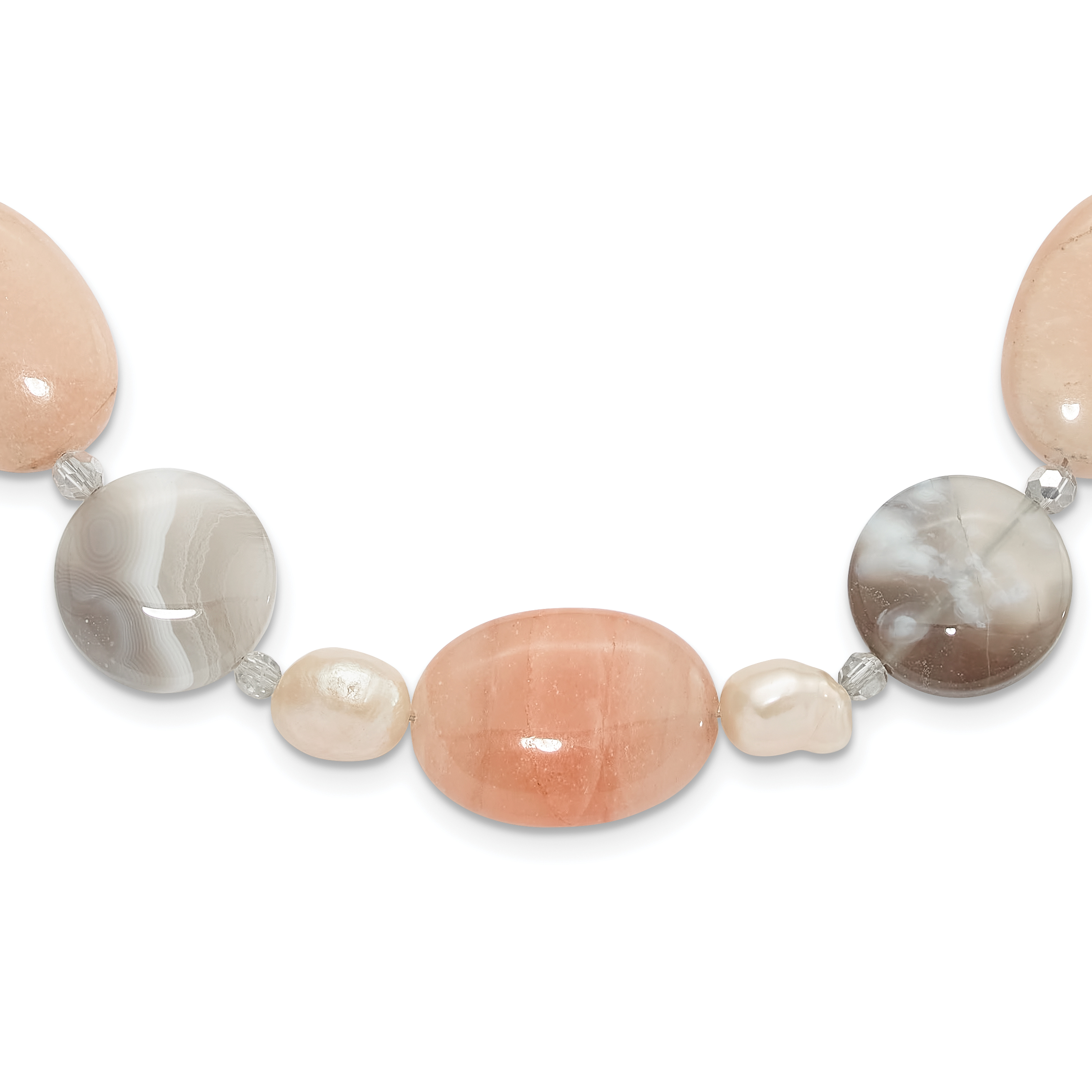 Sterling Silver Aventurine,Crystal and FWC Pearl w/2in ext Necklace (QH5680-17)