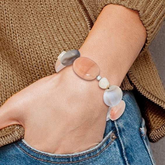 Sterling Silver Agate, Aventurine, Crystal and FWC Pearl w/1in ext Bracelet