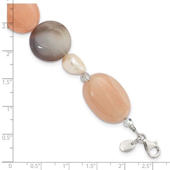 Sterling Silver Agate, Aventurine, Crystal and FWC Pearl w/1in ext Bracelet