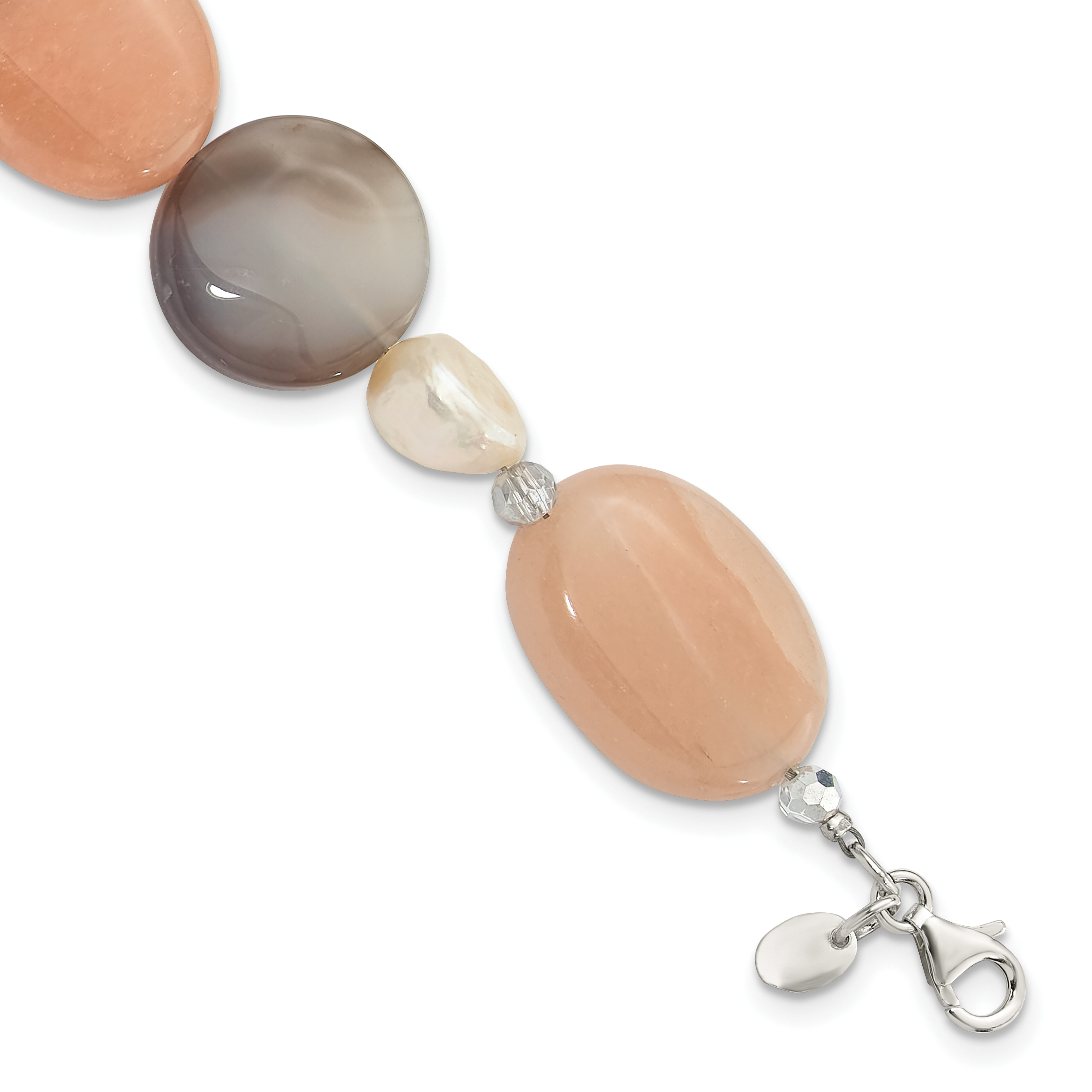 Sterling Silver Agate, Aventurine, Crystal and FWC Pearl w/1in ext Bracelet (QH5680-8)