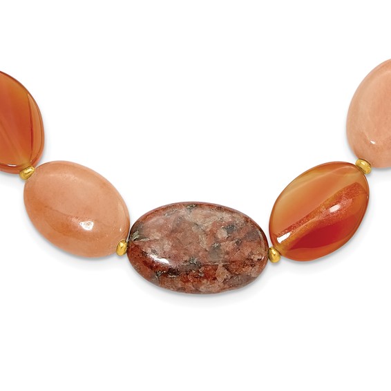 Sterling Silver Gold-plated Aventurine/Carnelian/Jasper Necklace