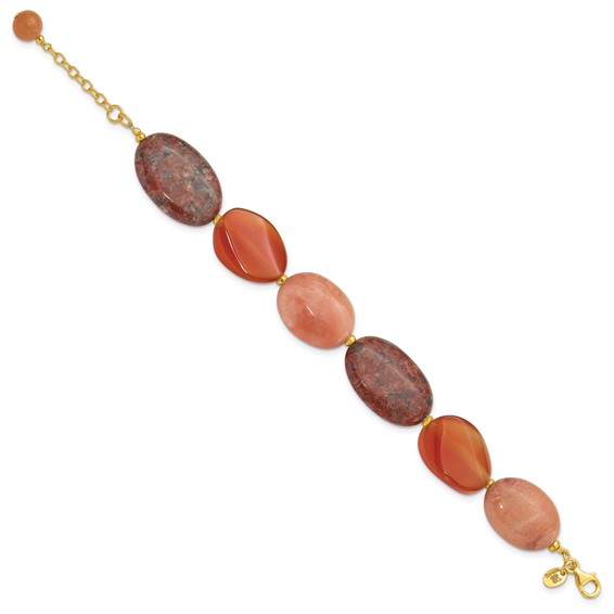 Sterling Silver Gold-plated Aventurine/Carnelian/Jasper 1in ext Bracelet