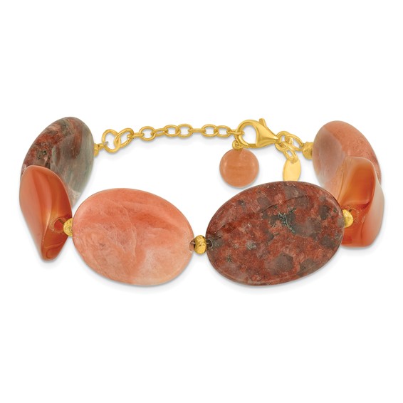 Sterling Silver Gold-plated Aventurine/Carnelian/Jasper 1in ext Bracelet