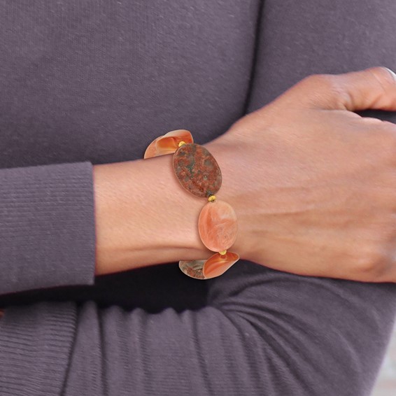 Sterling Silver Gold-plated Aventurine/Carnelian/Jasper 1in ext Bracelet