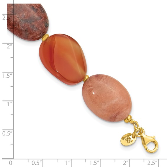 Sterling Silver Gold-plated Aventurine/Carnelian/Jasper 1in ext Bracelet