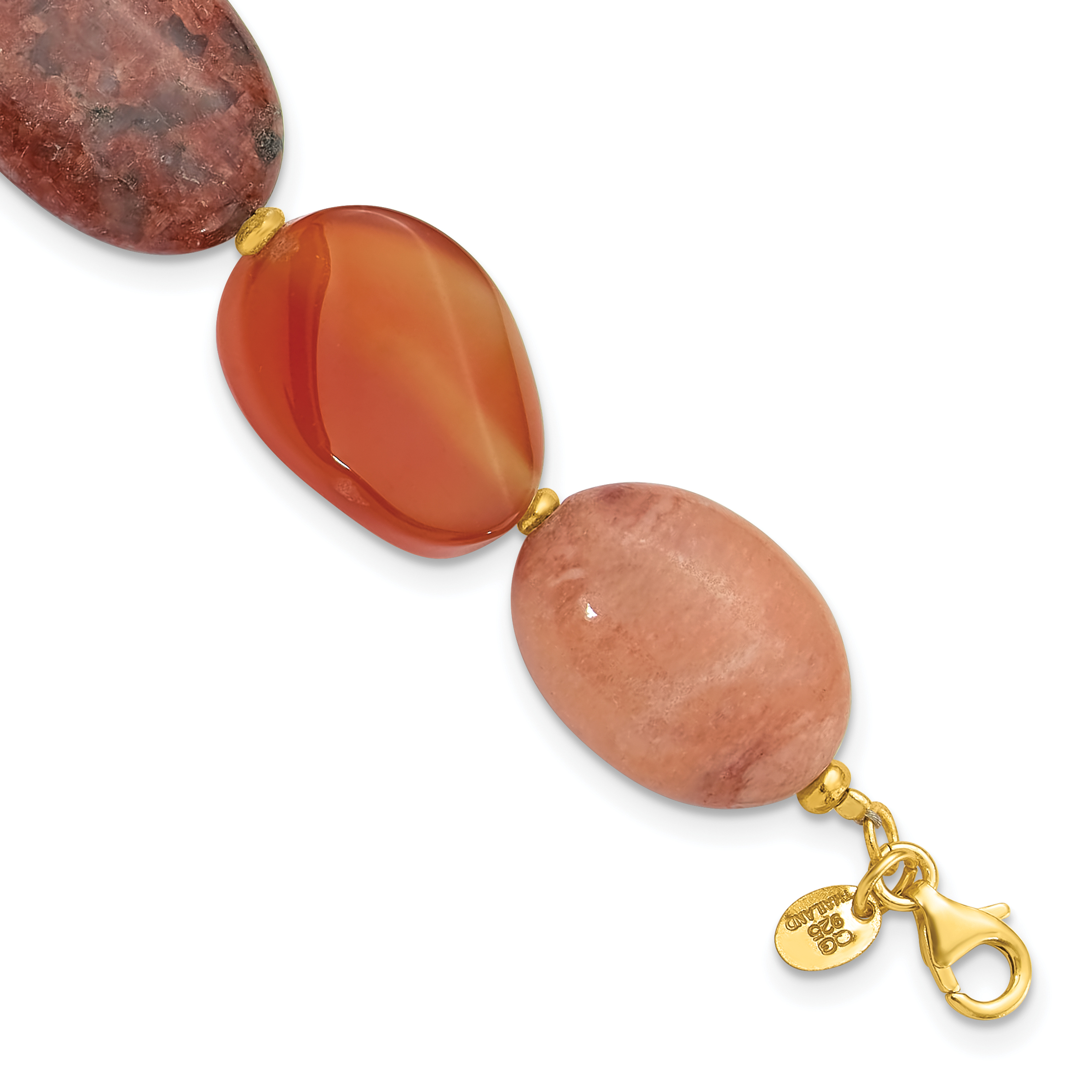 Sterling Silver Gold-plated Aventurine/Carnelian/Jasper 1in ext Bracelet (QH5681-7.5)