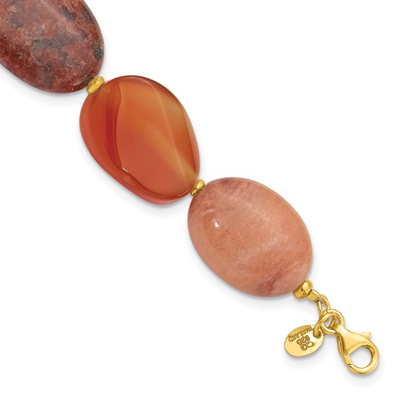 Sterling Silver Gold-plated Aventurine/Carnelian/Jasper 1in ext Bracelet