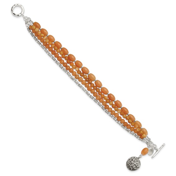 Sterling Silver Oxidized Aventurine/Carnelian 4-Strand 8in Bracelet