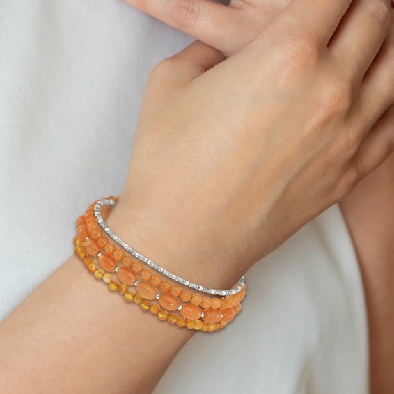 Sterling Silver Oxidized Aventurine/Carnelian 4-Strand 8in Bracelet