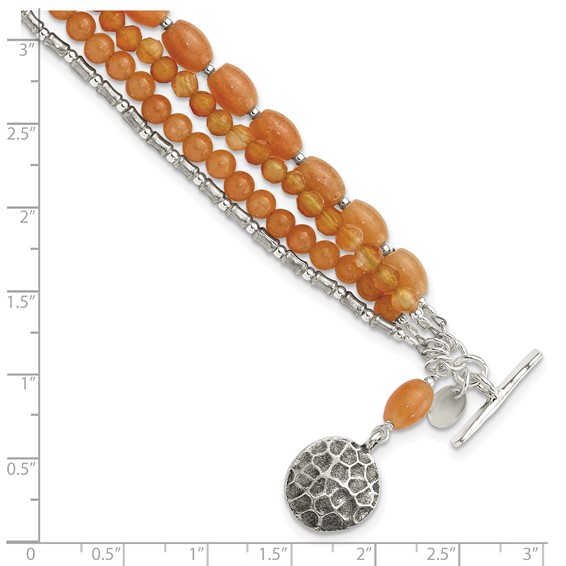 Sterling Silver Oxidized Aventurine/Carnelian 4-Strand 8in Bracelet
