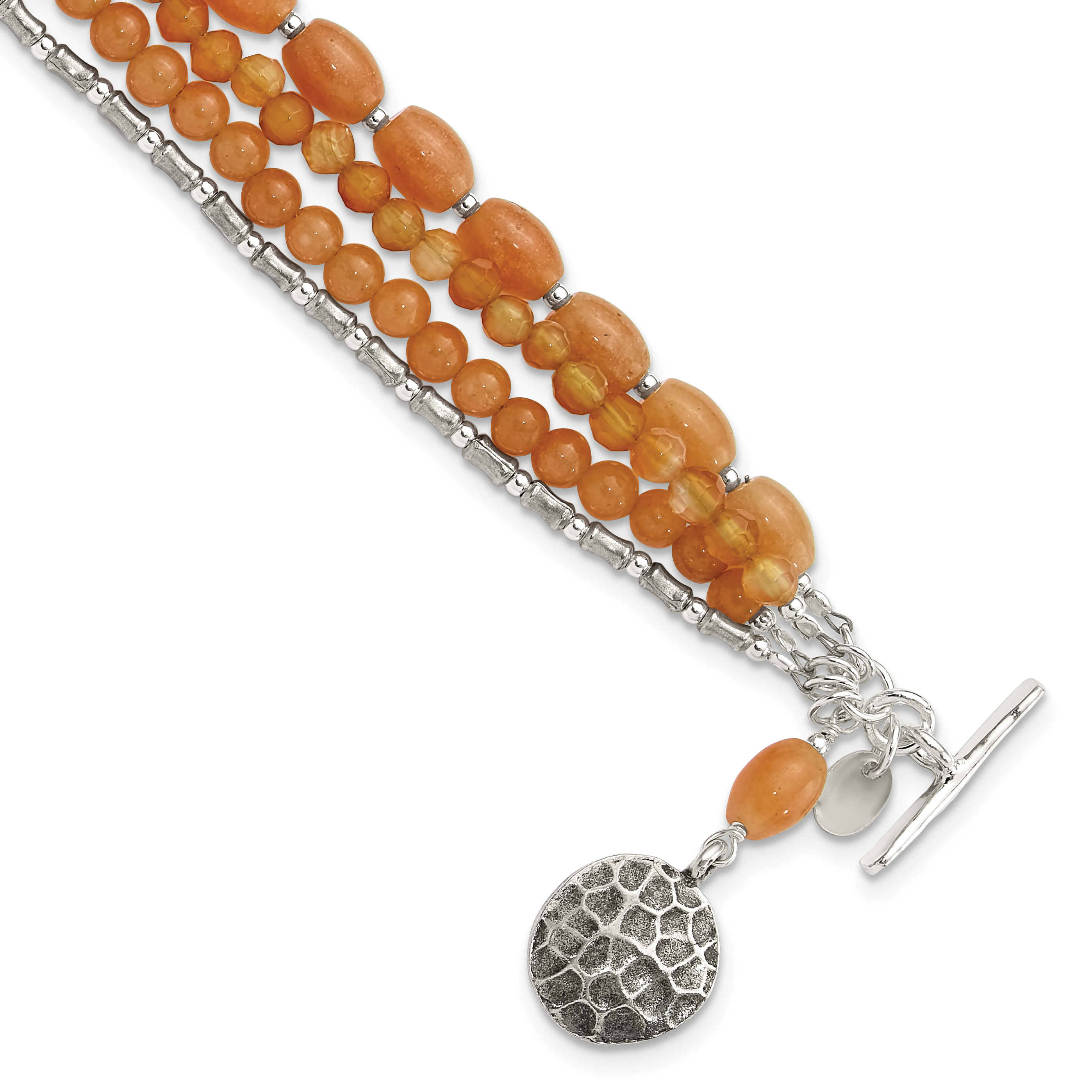 Sterling Silver Oxidized Aventurine/Carnelian 4-Strand 8in Bracelet (QH5682-8)