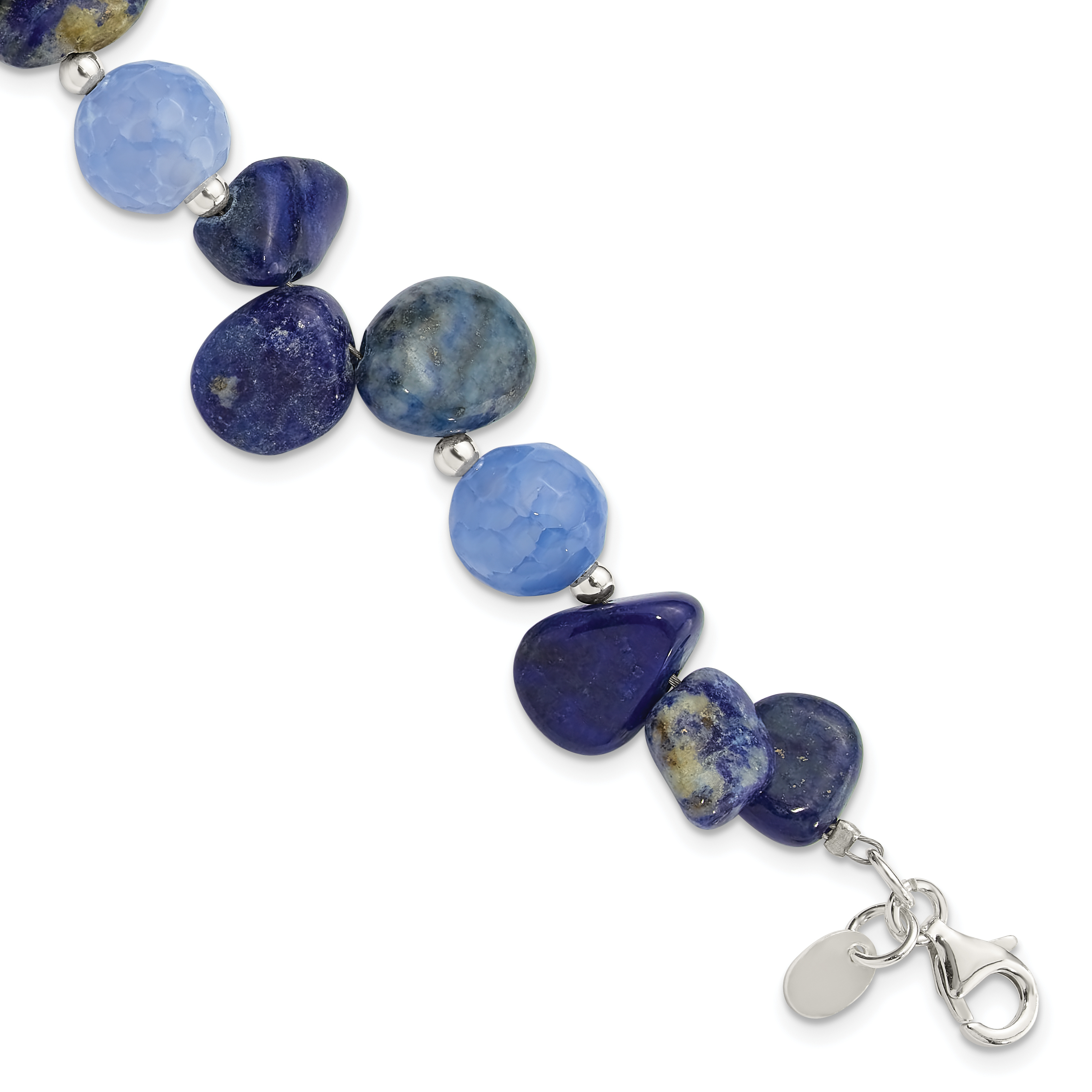 Sterling Silver Agate w/Shell, Lapis and Sodalite w/1in ext Bracelet (QH5686-7.5)