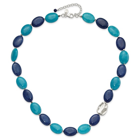 Sterling Silver Hematite, Jade, Lapis, Quartz w/2in ext Necklace
