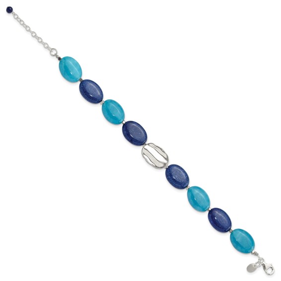 Sterling Silver Hematite, Jade, Lapis, Quartz 8in w/1in ext Bracelet