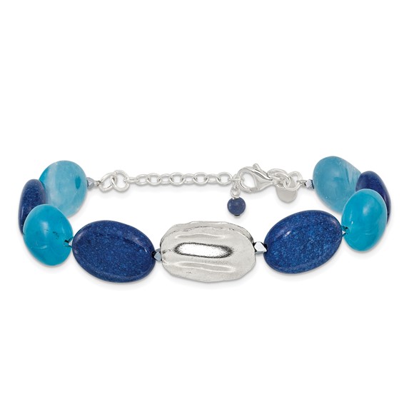 Sterling Silver Hematite, Jade, Lapis, Quartz 8in w/1in ext Bracelet