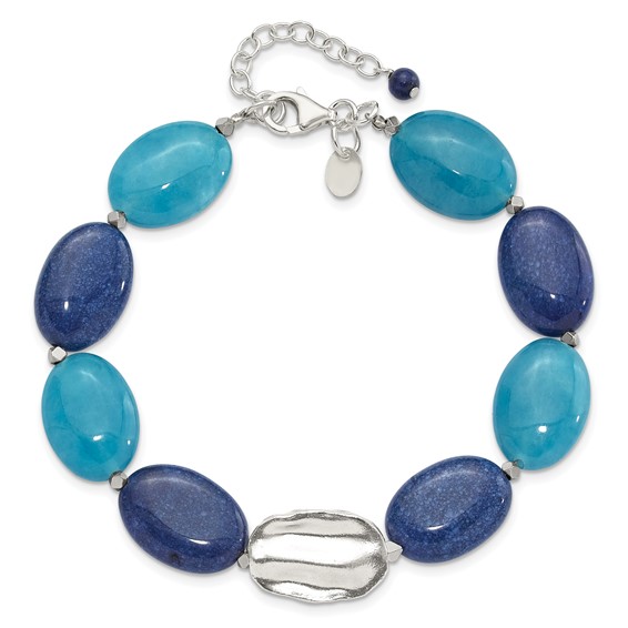 Sterling Silver Hematite, Jade, Lapis, Quartz 8in w/1in ext Bracelet