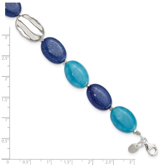 Sterling Silver Hematite, Jade, Lapis, Quartz 8in w/1in ext Bracelet