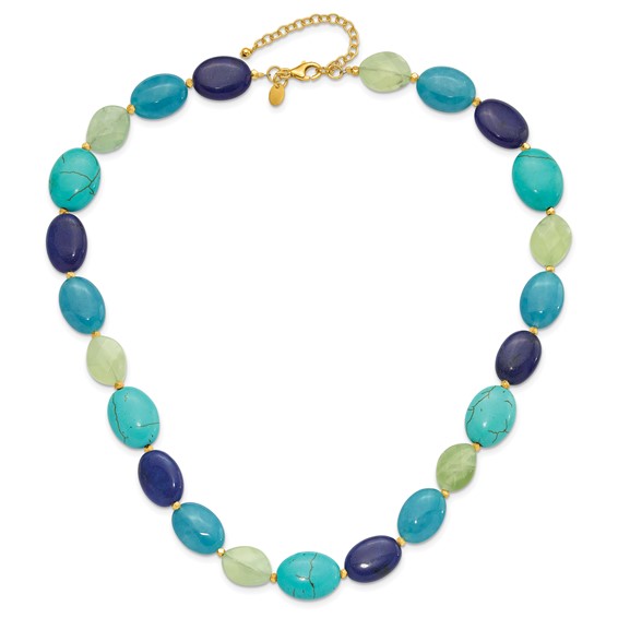 Sterling Silver Gold-plated Multi Stone 18.5in w/2in ext. Necklace