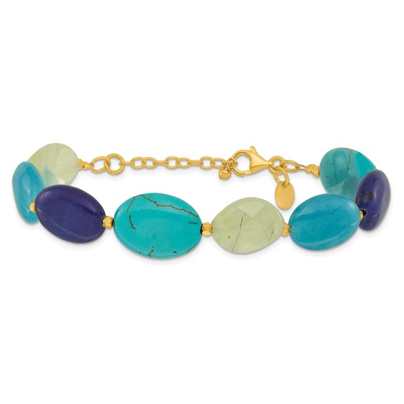 Sterling Silver Gold-plated Multi Stone 7in w/1in ext. Bracelet