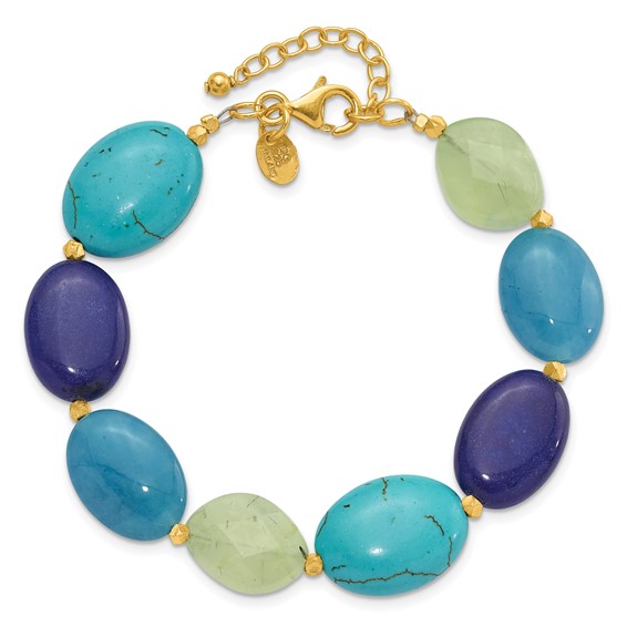 Sterling Silver Gold-plated Multi Stone 7in w/1in ext. Bracelet