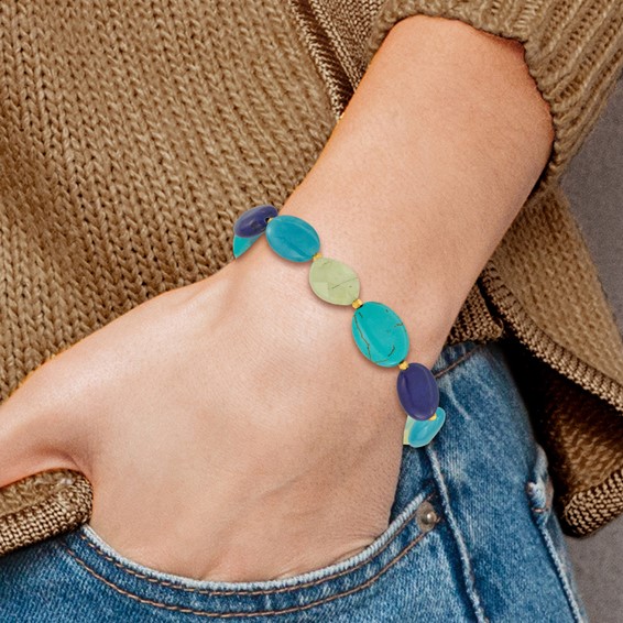 Sterling Silver Gold-plated Multi Stone 7in w/1in ext. Bracelet