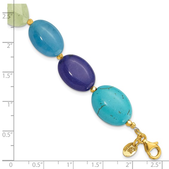 Sterling Silver Gold-plated Multi Stone 7in w/1in ext. Bracelet