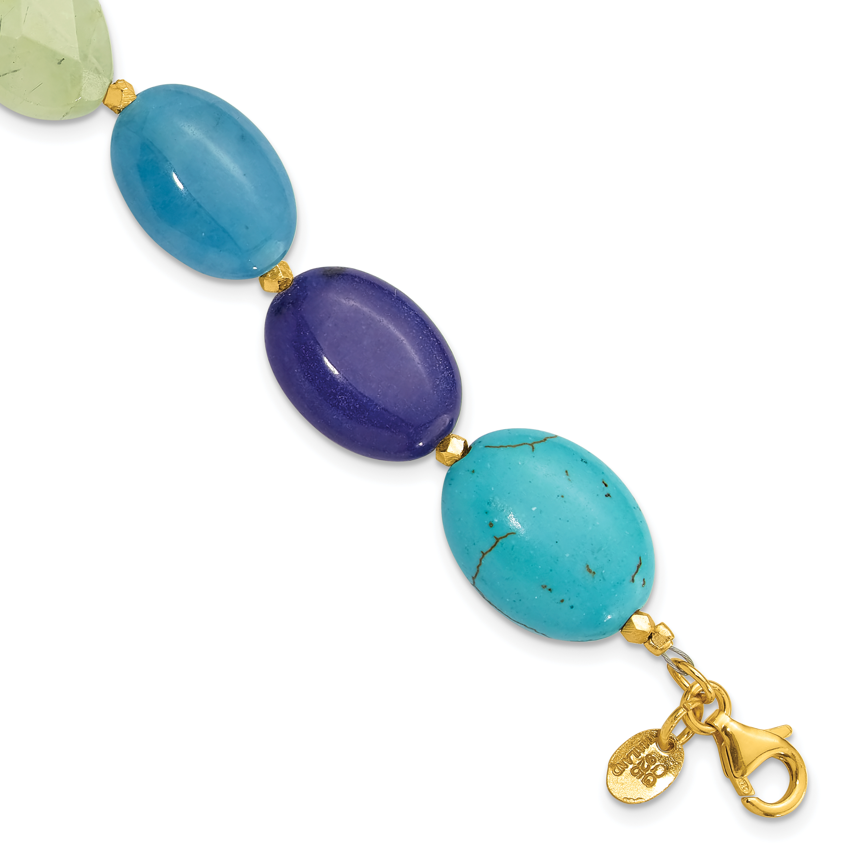 Sterling Silver Gold-plated Multi Stone 7in w/1in ext. Bracelet (QH5689-7)