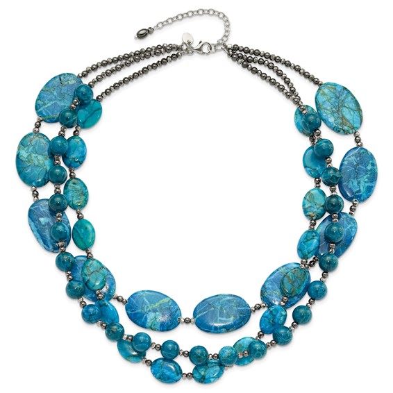 Sterling Silver Hematite,Howlite,Jasper,Crystal w/2in ext Necklace