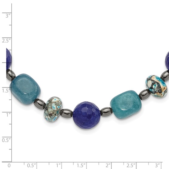 Sterling Silver Agate,Hematite,Quartz,Chip Composite 2in ext Necklace