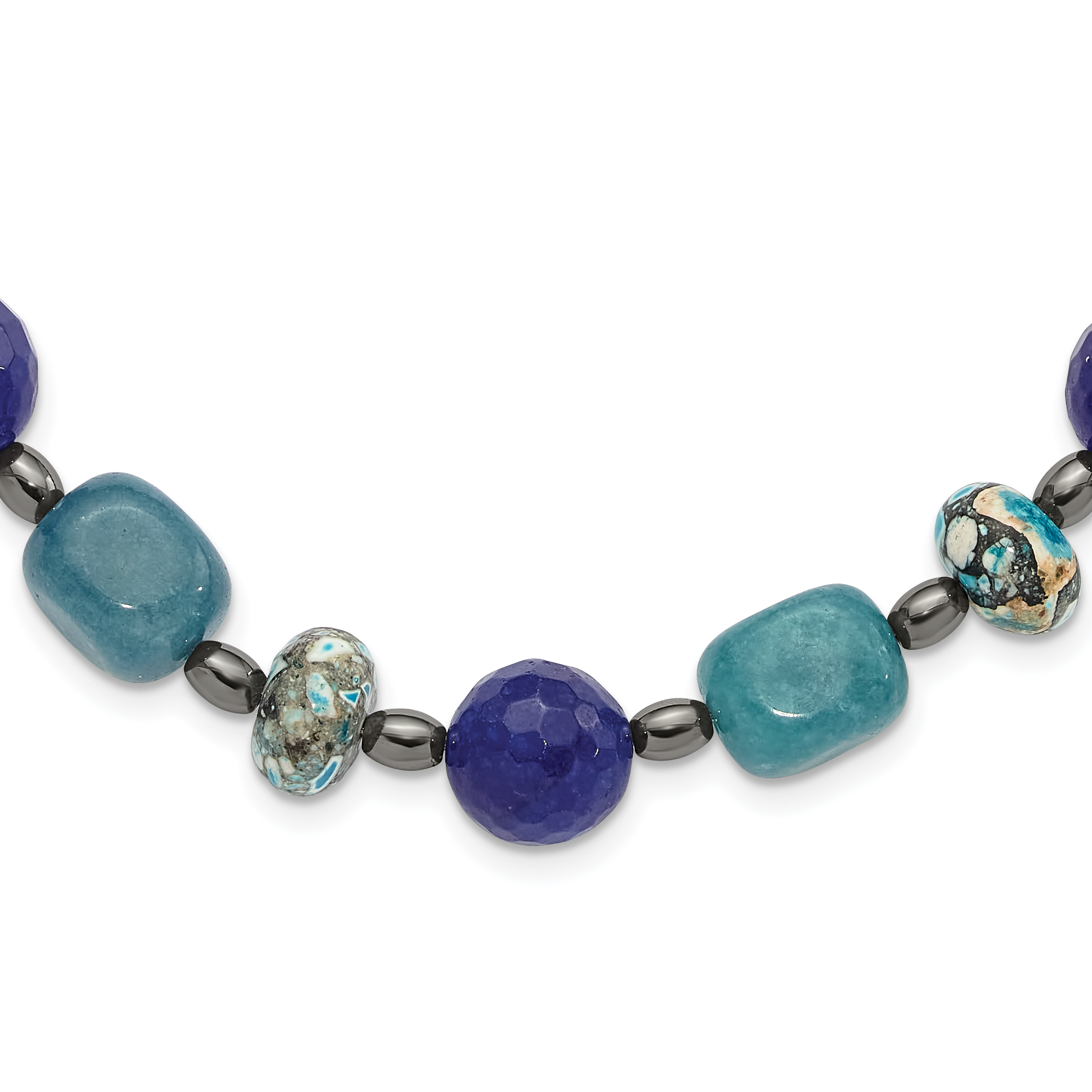 Sterling Silver Agate,Hematite,Quartz,Chip Composite 2in ext Necklace (QH5692-18)