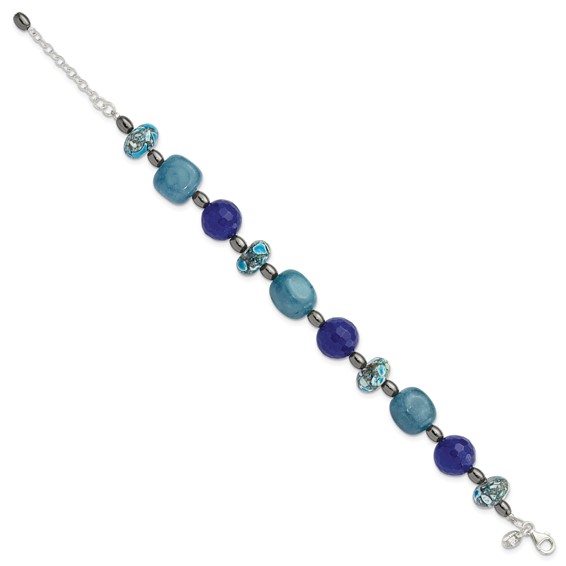 Sterling Silver Agate,Hematite,Quartz,Chip Composite 1in ext Bracelet