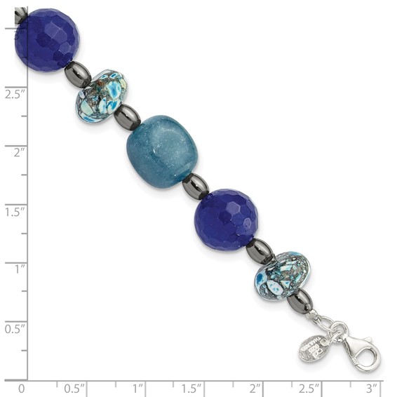 Sterling Silver Agate,Hematite,Quartz,Chip Composite 1in ext Bracelet