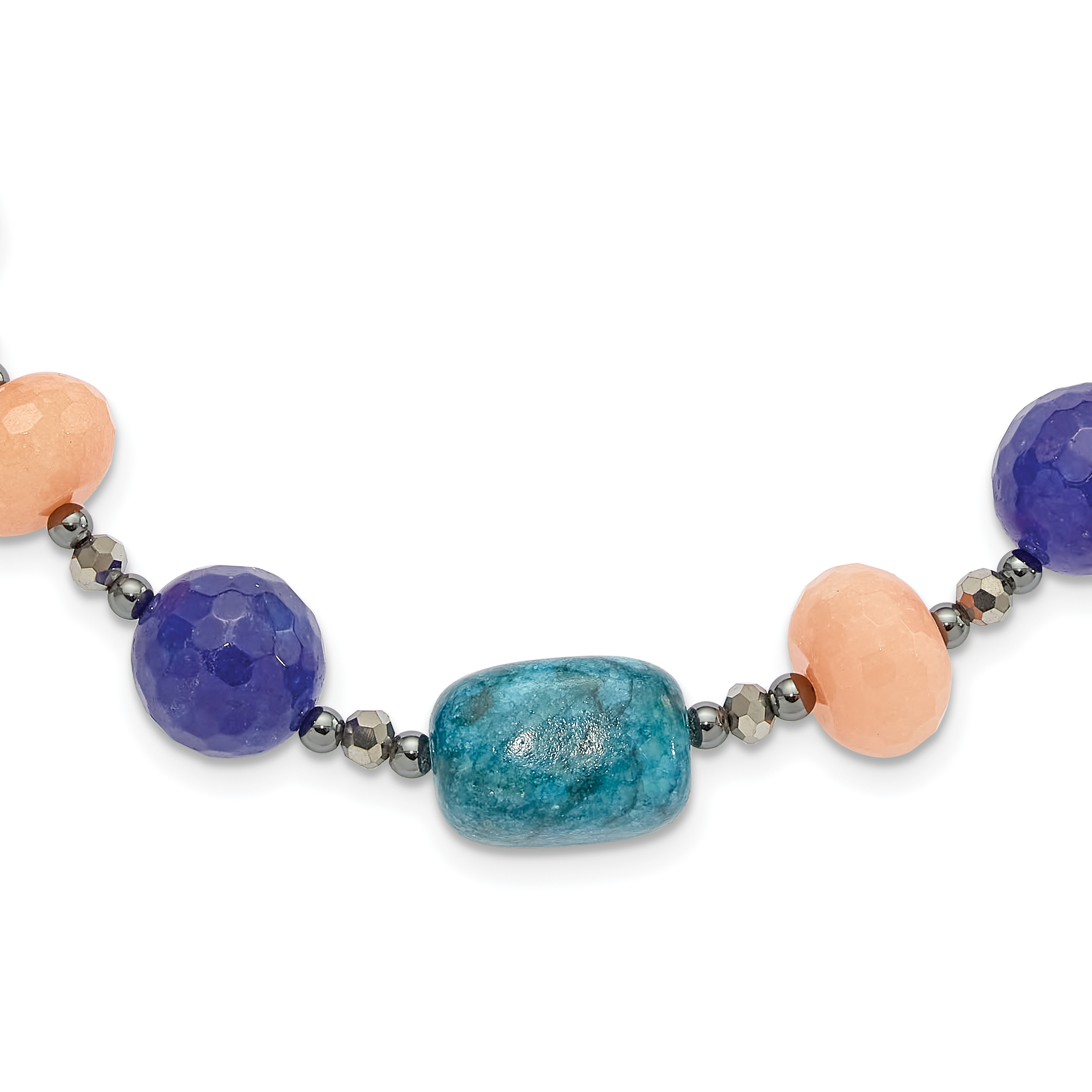 Sterling Silver Hematite,Agate,Jasper,Quartz,Crystal 2in ext Necklace (QH5693-17)