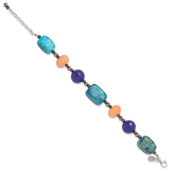 Sterling Silver Hematite,Agate,Jasper,Quartz,Crystal 1in ext Bracelet