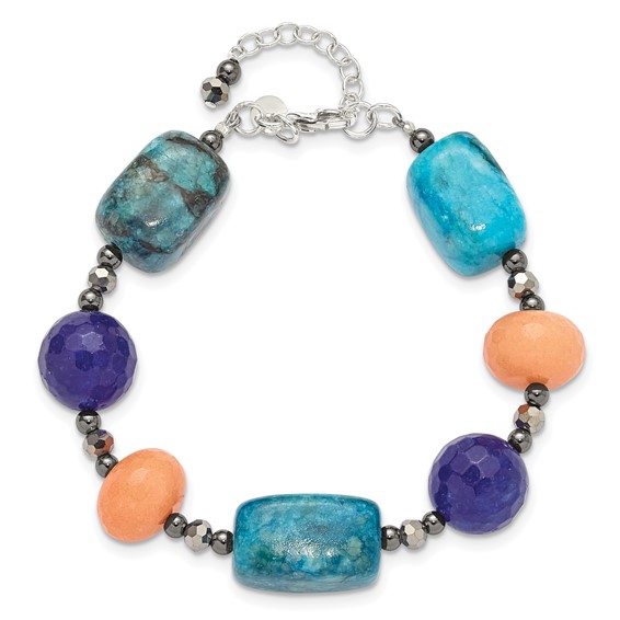 Sterling Silver Hematite,Agate,Jasper,Quartz,Crystal 1in ext Bracelet